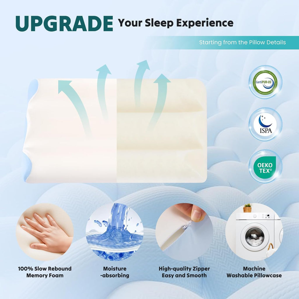 DUMOS Cervical Pillow for Neck and Shoulder, Contour Memory Foam Pillow, Ergonomic Neck Support Pillow for Side Back Stomach Sleepers…