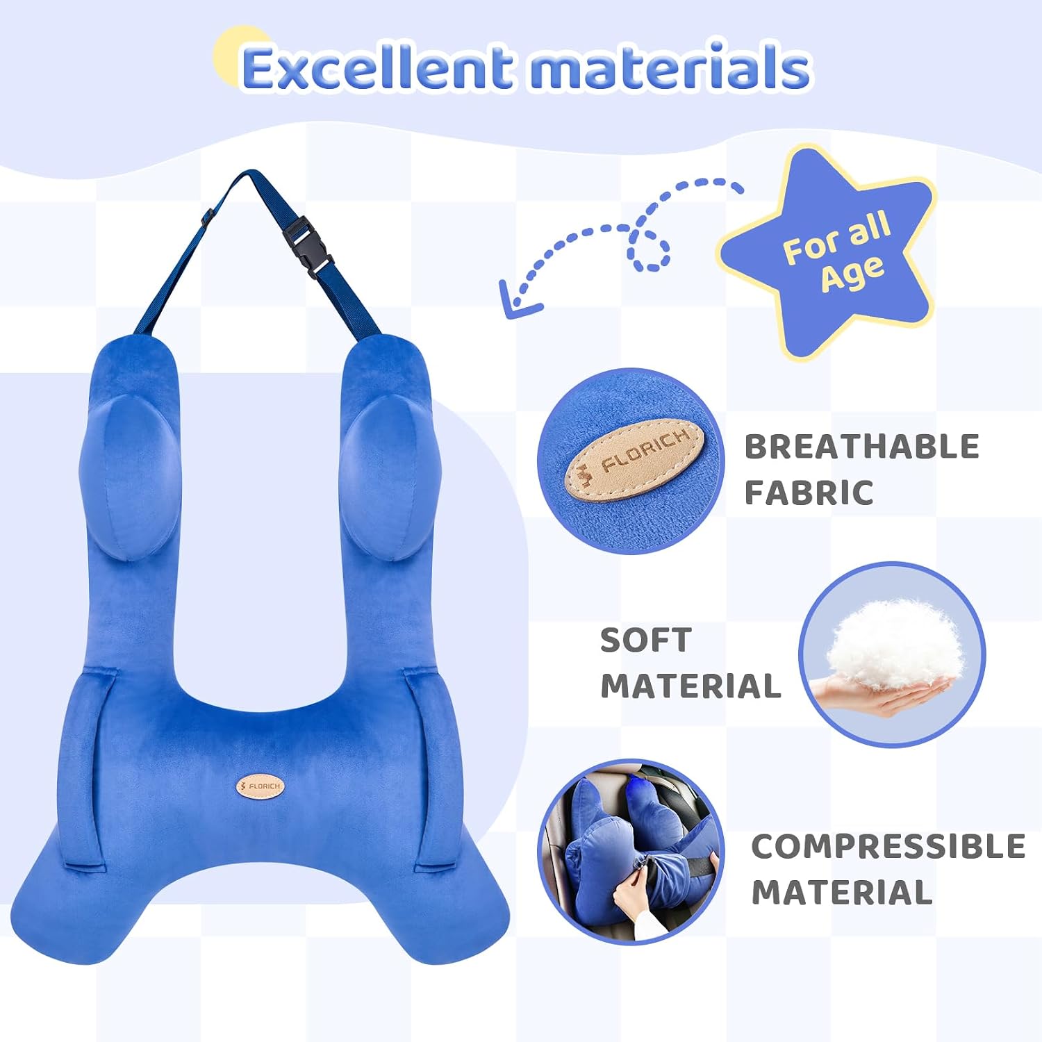 FLORICH Kids Travel Pillow, Car Sleeping Travel Pillow for Kids, Washable H-Shaped Pillow for Adults and Children to Support Head and…