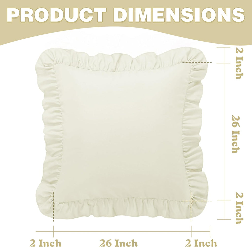 KKJIAF Ruffle Pillow Cases 26x26 Inches, Beige Square Ruffled Pillow Covers Set of 2, Microfiber Wrinkle Resistant Pillow Shams with…