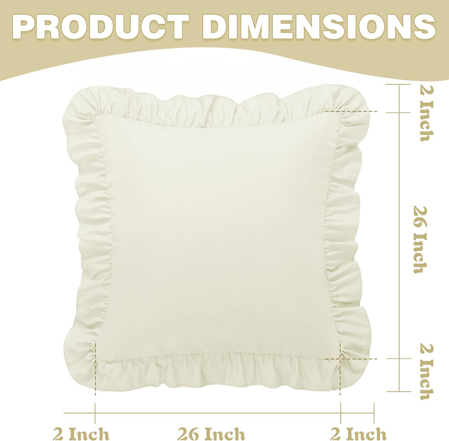 KKJIAF Ruffle Pillow Cases 26x26 Inches, Beige Square Ruffled Pillow Covers Set of 2, Microfiber Wrinkle Resistant Pillow Shams with…