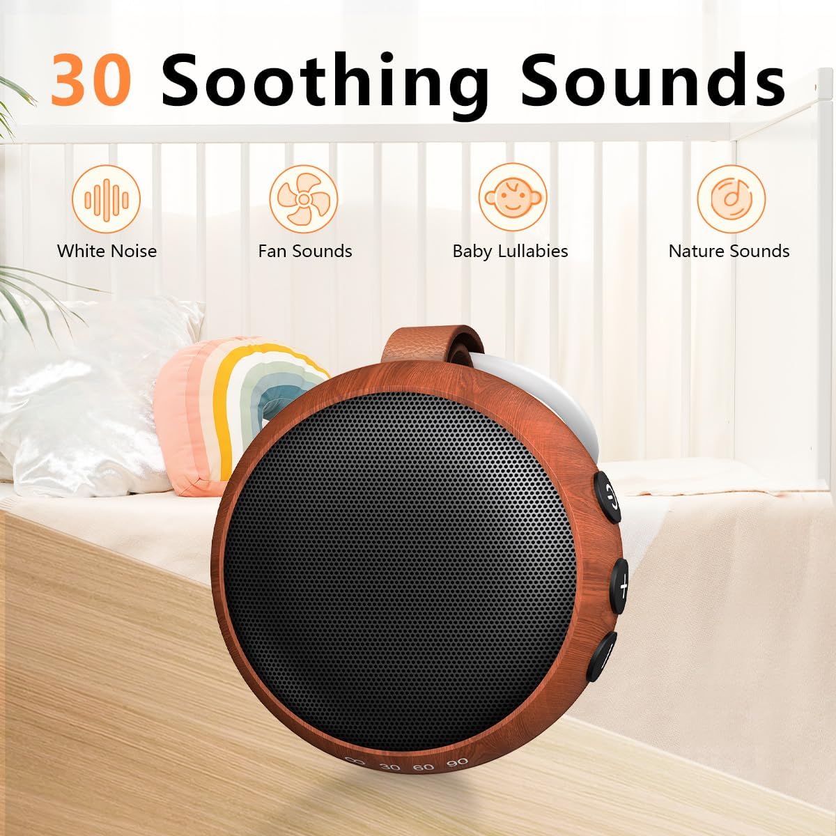 SoundMe Mini White Noise Machine Sound Machine Portable with 32 Volume Levels 30 Soothing Sounds Sleep Soother Rechargeable Travel Sound Th…