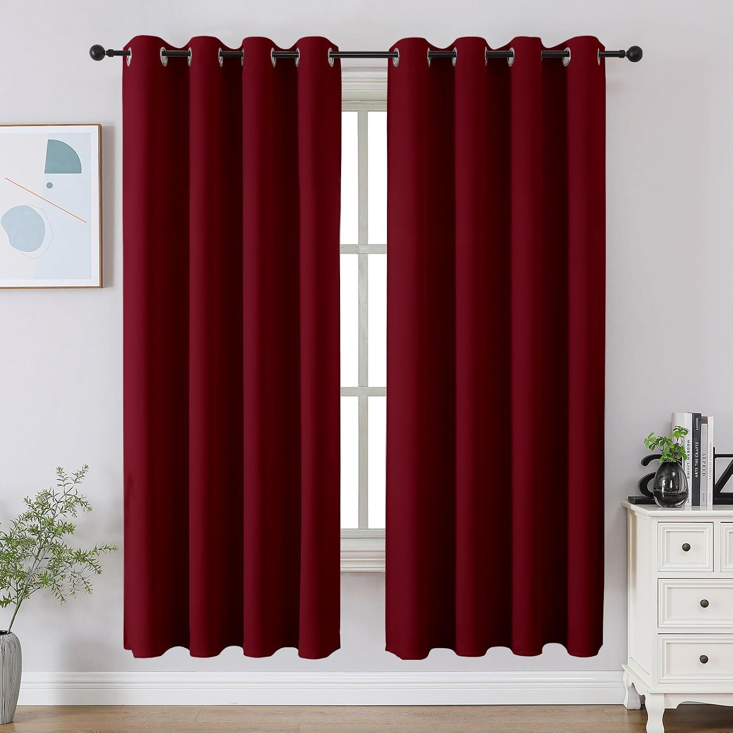 Cucraf Burgundy Red Blackout Curtains 63 inch Length 2 Panels Set, Room Darkening Drapes for Living Room Bedroom, Thermal Insulated Light B…