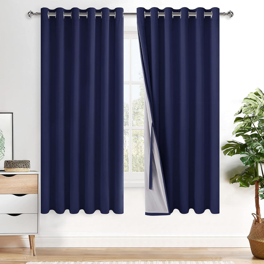 Xwzo 100% Blackout Curtains with Tiebacks- Extra Wide Full Shade Window Drapes Thermal Insulated Double Layer with Black Liner for Bedroom/…