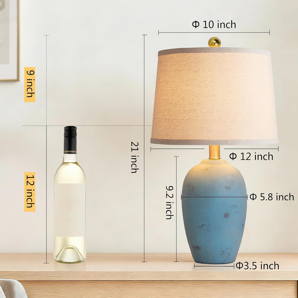 AIEAMPDO 21'' Set of 2 Coastal Small Ceramic Lamps for Bedroom, Traditional Nightstand Bedside Desk Table Lamp for Living Room Office…