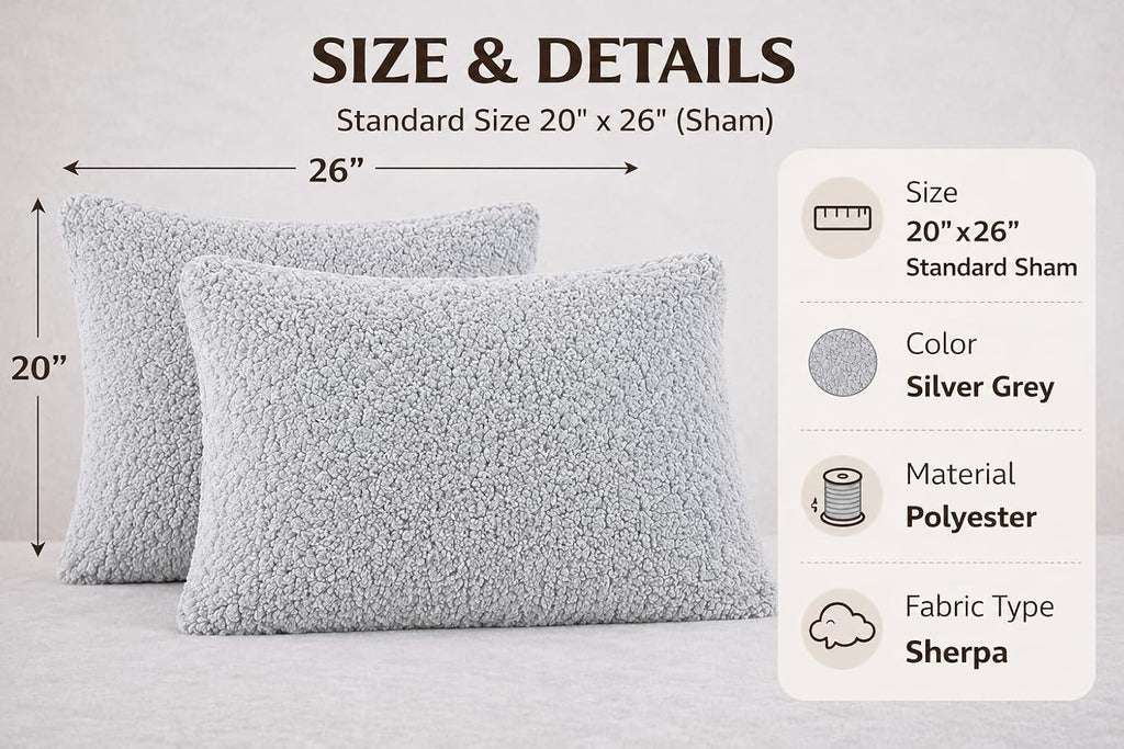 Reafort Ultra Soft Sherpa Pillowcases Set of 2 – Fluffy Cozy Fleece Standard 20" x 26", Warm Plush Covers with Smooth Zipper, Machine Washa…