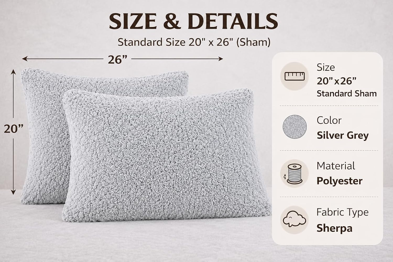 Reafort Ultra Soft Sherpa Pillowcases Set of 2 – Fluffy Cozy Fleece Standard 20" x 26", Warm Plush Covers with Smooth Zipper, Machine Washa…