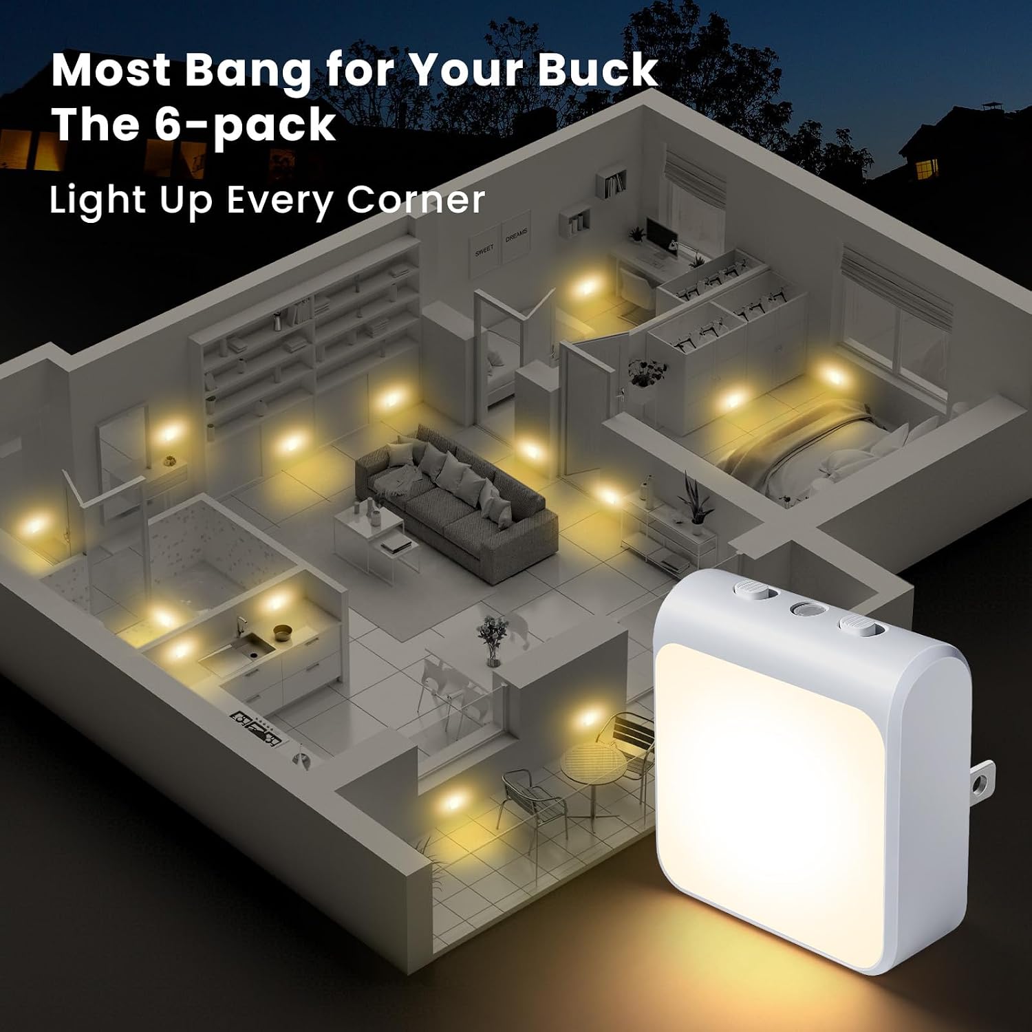 12-Pack Dimmable LED Night Lights Plug into Wall with Dusk to Dawn Sensor, 50lm Plug in Night Light Color & Brightness Adjustable…