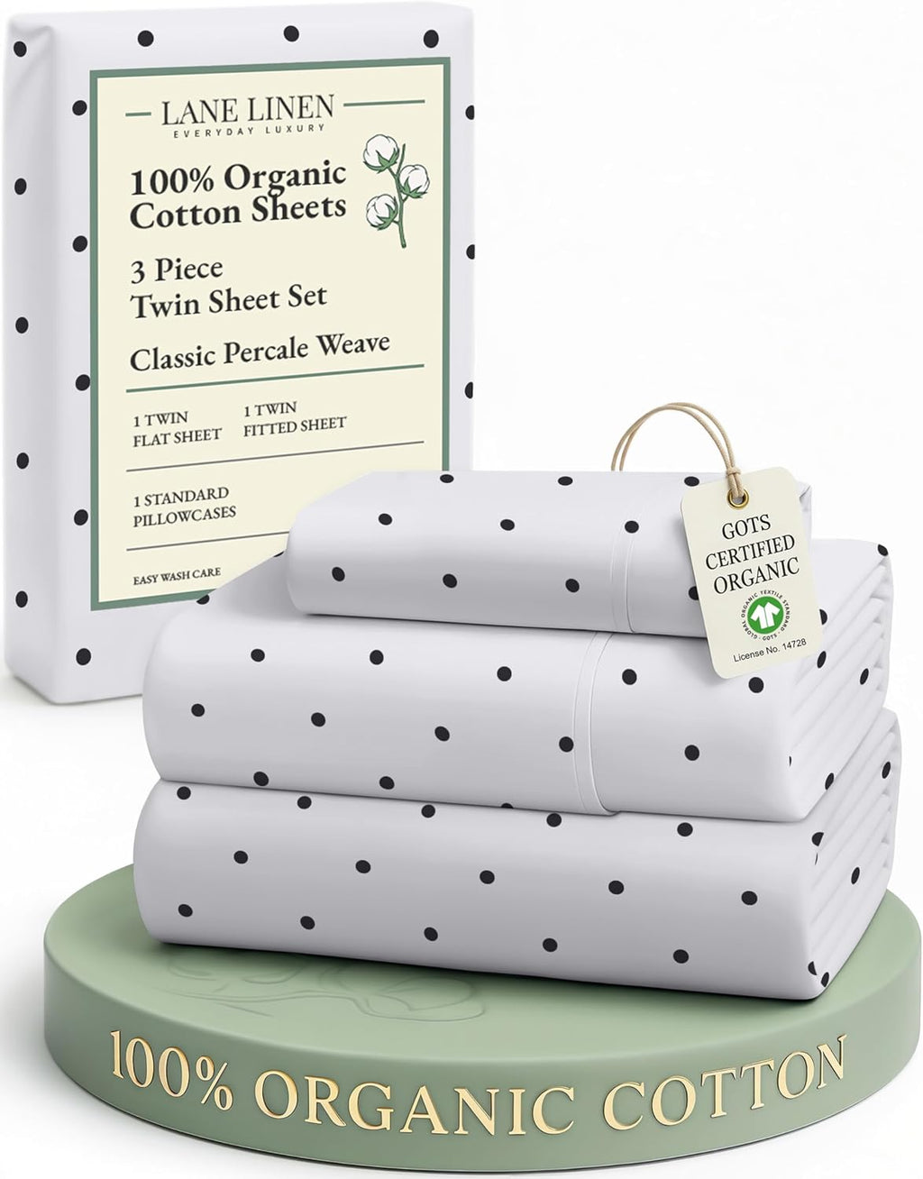 LaneLinen LANE LINEN 100% Organic Cotton Twin Sheets Set - 3 PC Bedding Sheets & Pillowcases - Breathable & Cooling Bed Sheets - Deep Pocke…