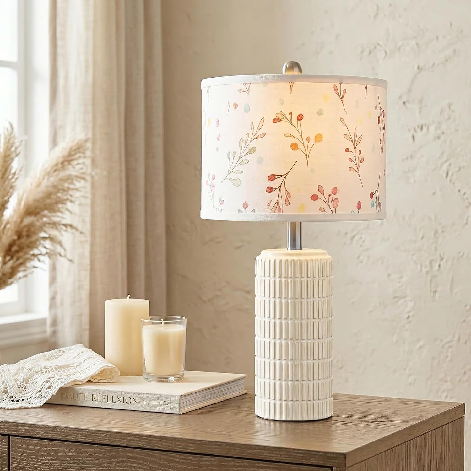 PoKat 23'' Table Lamp with Flower Lampshade for Night Stands, Birthday Gifts for Women Mom, House Warming Gifts New Home Decor, Ceramic…