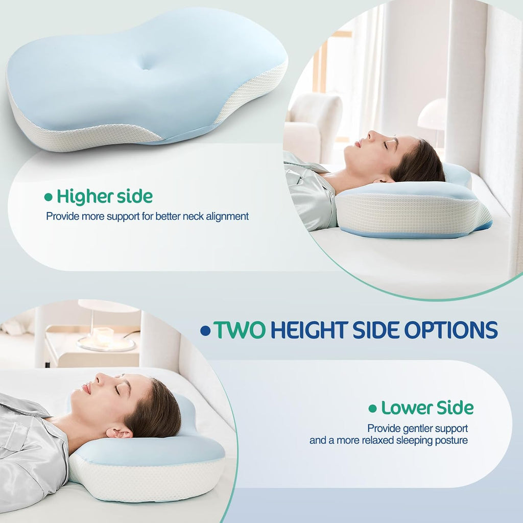 Joyenergy Ergonomic Cervical Pillow, Contour Design for Side & Back Sleepers, Memory Foam Orthopedic Cervical Shape Gently Cradles Head & P…