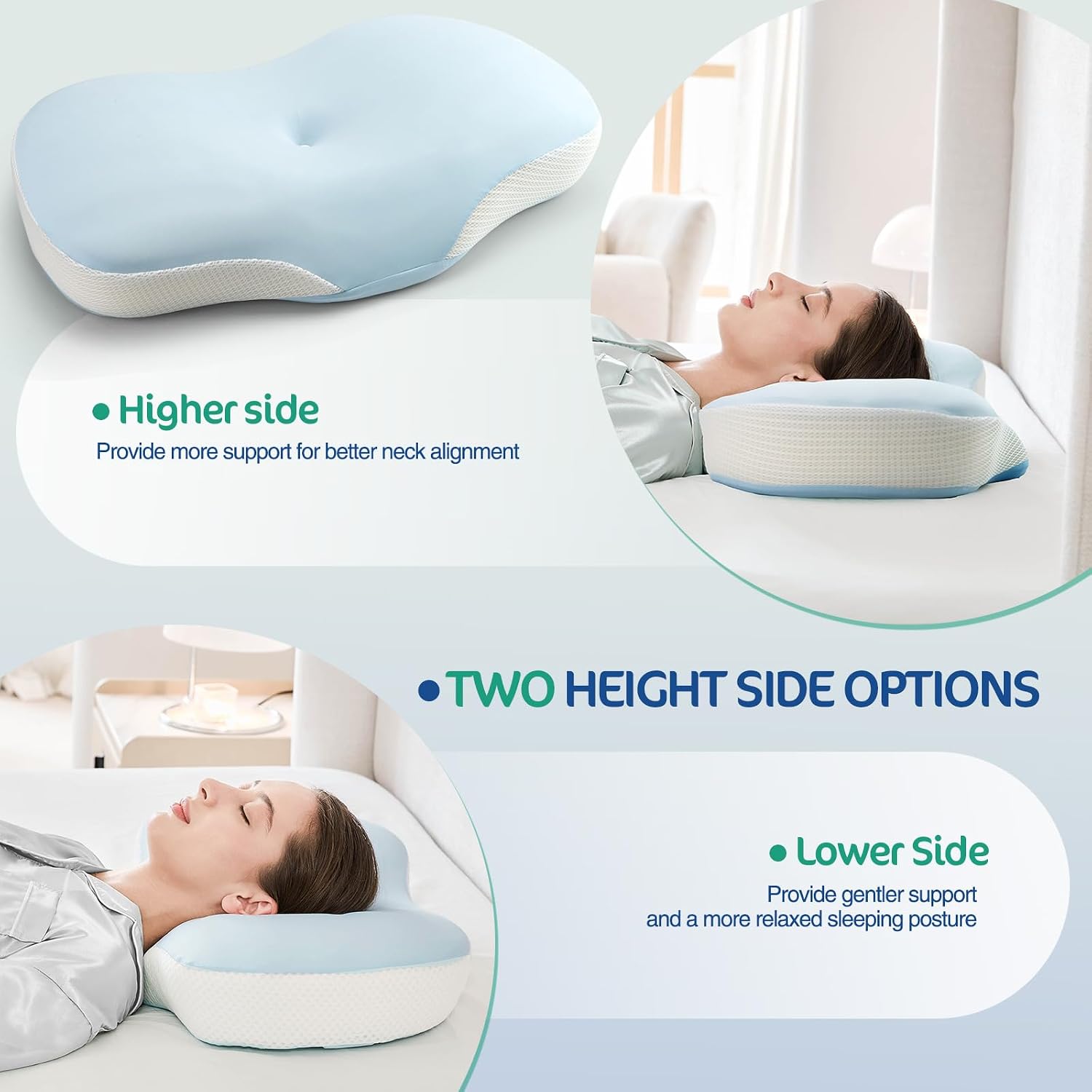 Joyenergy Ergonomic Cervical Pillow, Contour Design for Side & Back Sleepers, Memory Foam Orthopedic Cervical Shape Gently Cradles Head & P…