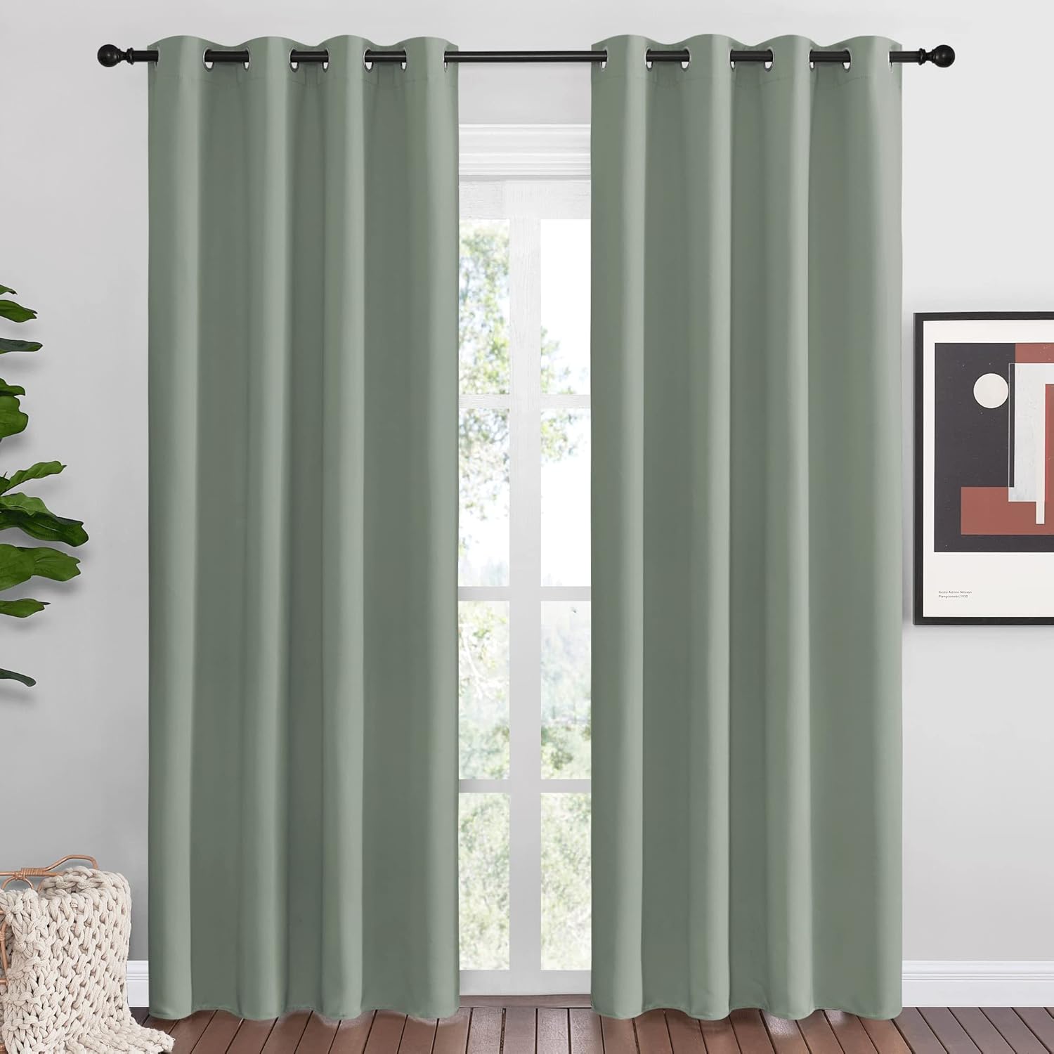 Nicetown Greyish Green Blackout Curtains 86" Long for Office, Dining Room, Guest Room, Sound Reducing Heat and Cold Block Curtain Panels fo…