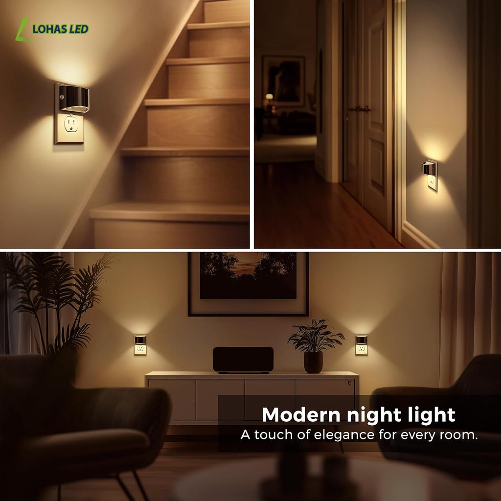 L LOHAS LED Night Lights Plug into Wall, 2 Pack Modern Night Lights, Dusk to Dawn Sensor Nightlight,0-100LM Brightness Adjustable, 3000K…