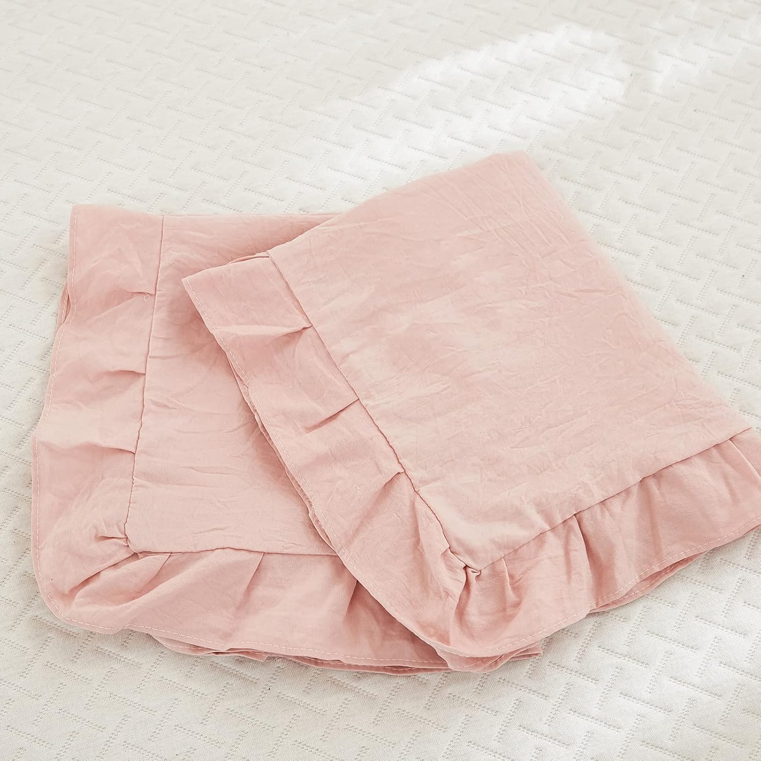 Merryword Pink Pillow Shams Baby Pink Ruffle Standard Pillowcases Cute Pillow Cover Set of 2 Shabby Chic Soft Microfiber Pillowcases 2 Pack…