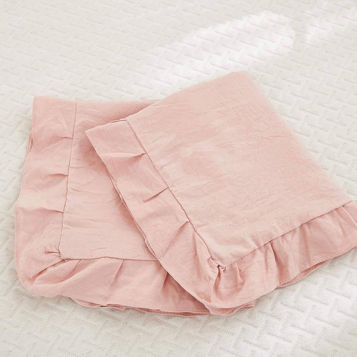 Merryword Pink Pillowcases King Pillowcases Ruffled Pillow Shams Set of 2 Cute Pillowcases Solid Ruffled Fringe Design Baby Pink Shabby Chi…