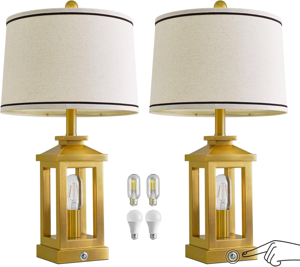 G-SAFAVA 24" Table Lamps for Living Room Bedroom Modern Gold Bedside Lamps Set of 2 Nightstand Lamps for Night Stands 3 Way Dimmable…