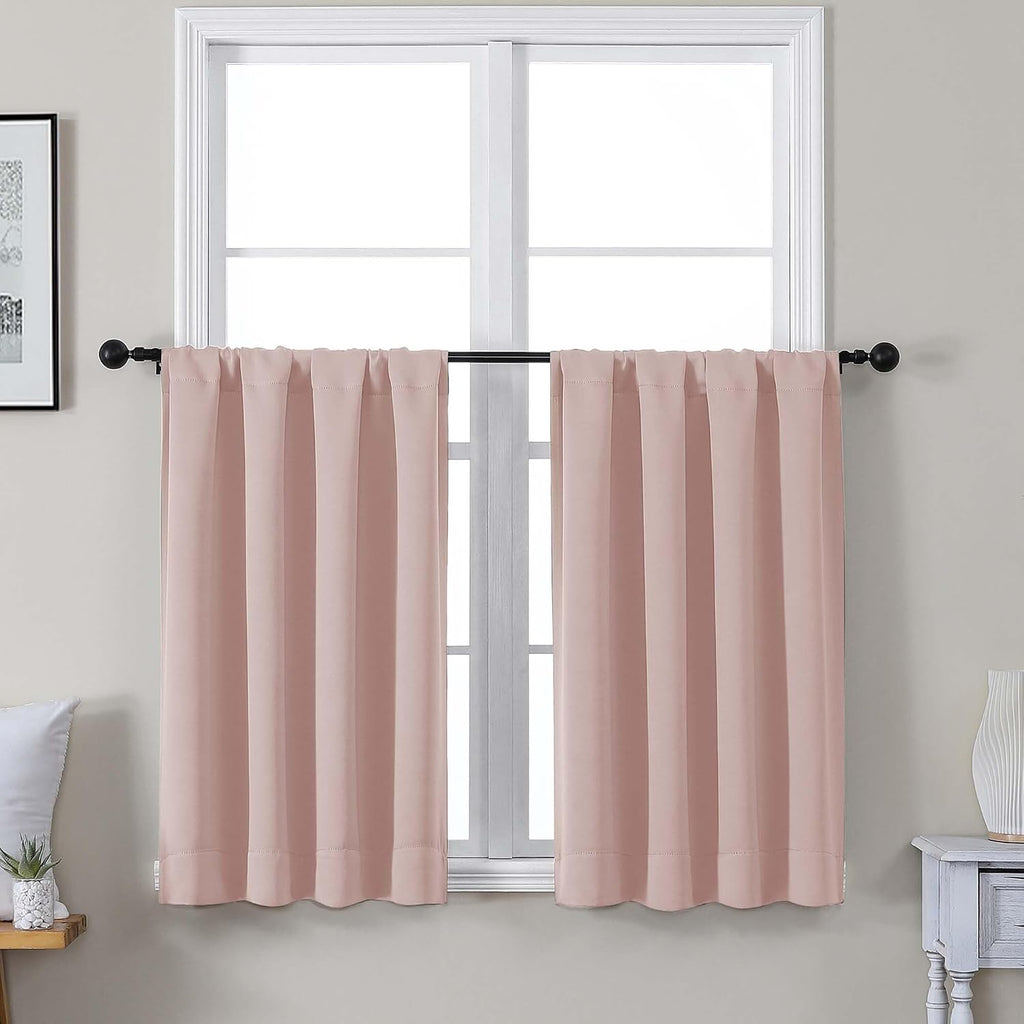 Gwine Valentine's Day Blush Pink Short Curtains 36 Inches Long, Small Half Window Cafe Curtains Thermal Insulated Room Darkening Blackout…
