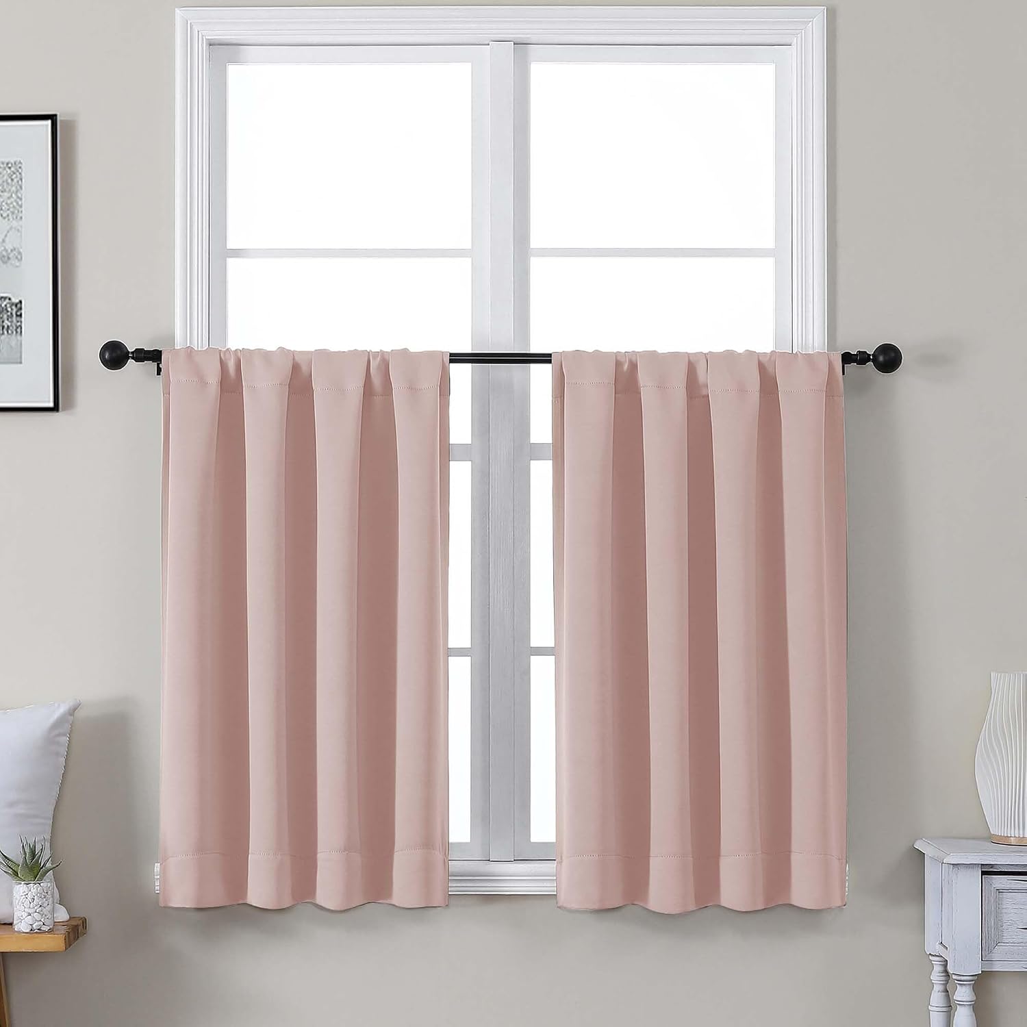Gwine Valentine's Day Blush Pink Short Curtains 36 Inches Long, Small Half Window Cafe Curtains Thermal Insulated Room Darkening Blackout…