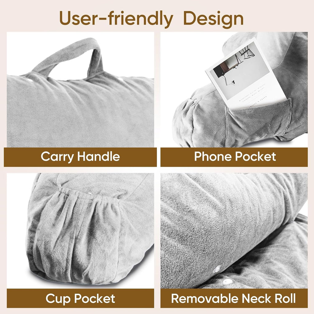 OAISZ Reading Pillow for Sitting in Bed Adult, Reading Pillow with Shredded Memory Foam (LightGery, Extra Large 25" H)