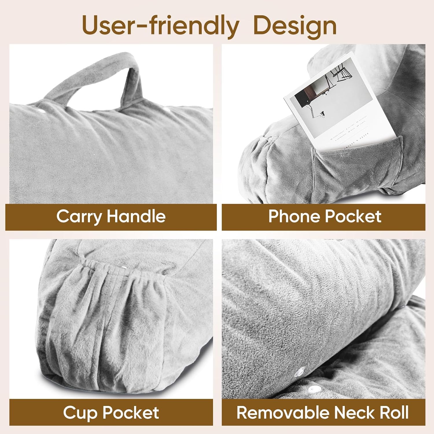 OAISZ Reading Pillow for Sitting in Bed Adult, Reading Pillow with Shredded Memory Foam (LightGery, Extra Large 25" H)