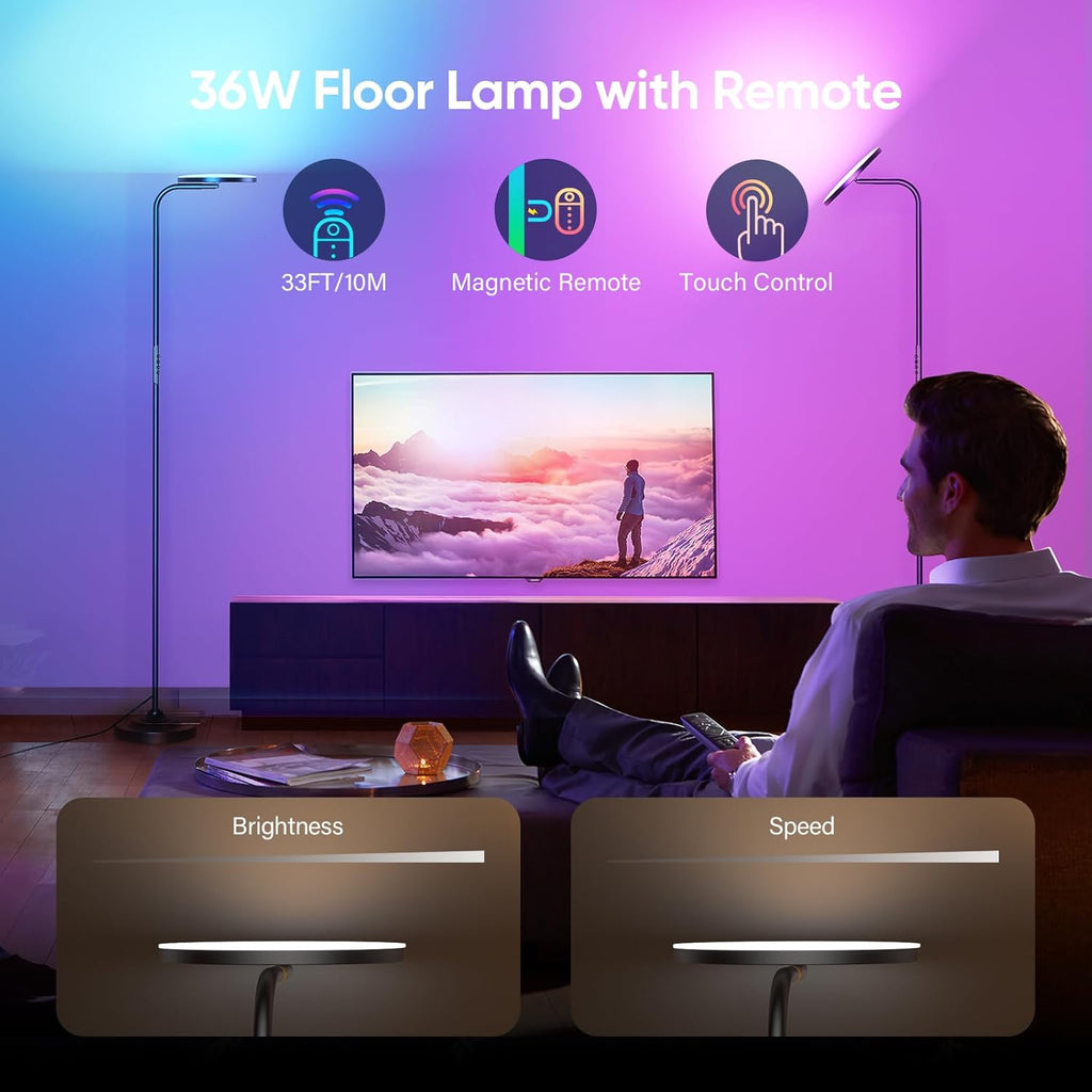 SIBRILLE RGB Floor Lamp, 36W Bright LED Standing Lamp, Stepless Dimming Color Changing Torchiere Floor Lamps with Remote, 350°Rotating…
