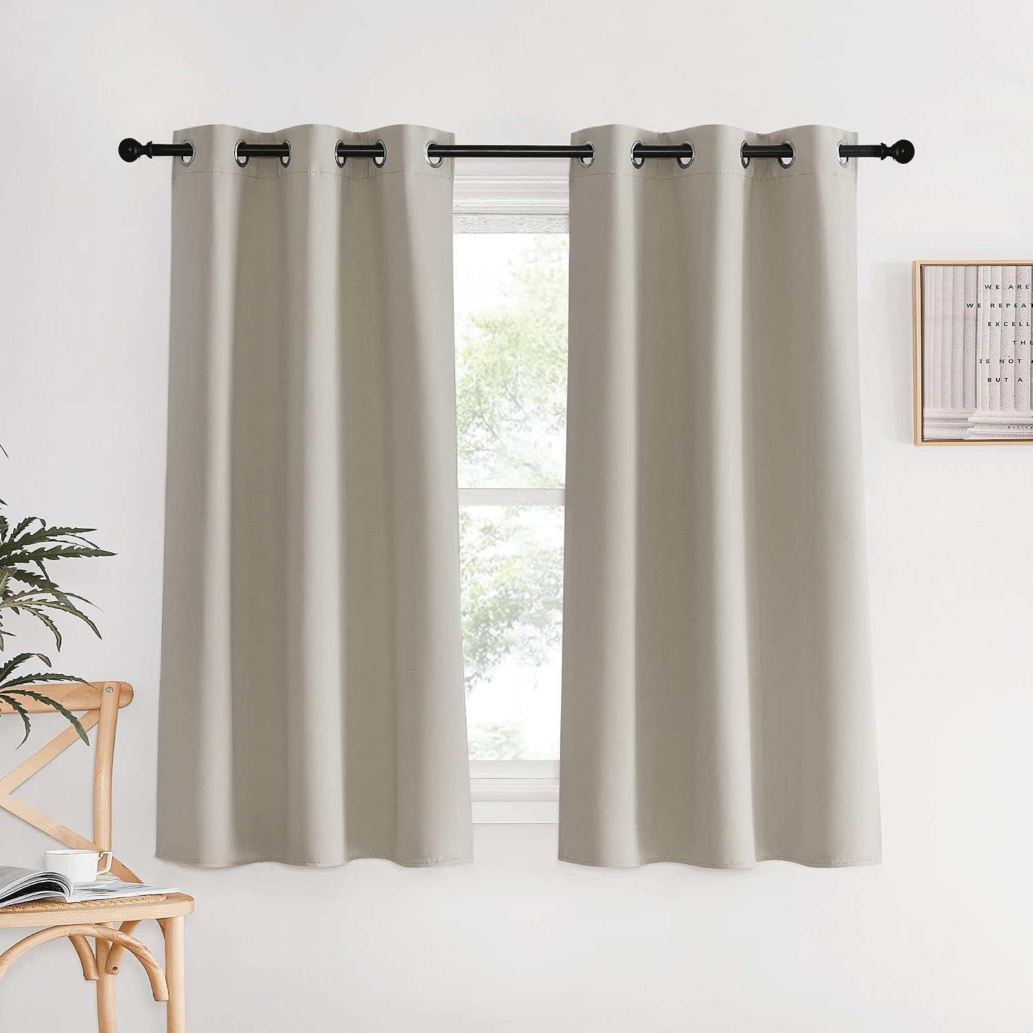 NICETOWN Kitchen Curtains, Short Curtains for Bedroom Windows, Natural, 34" W by 60" L, 1 Pair, Thermal Insulated Room Darkening Curtain…