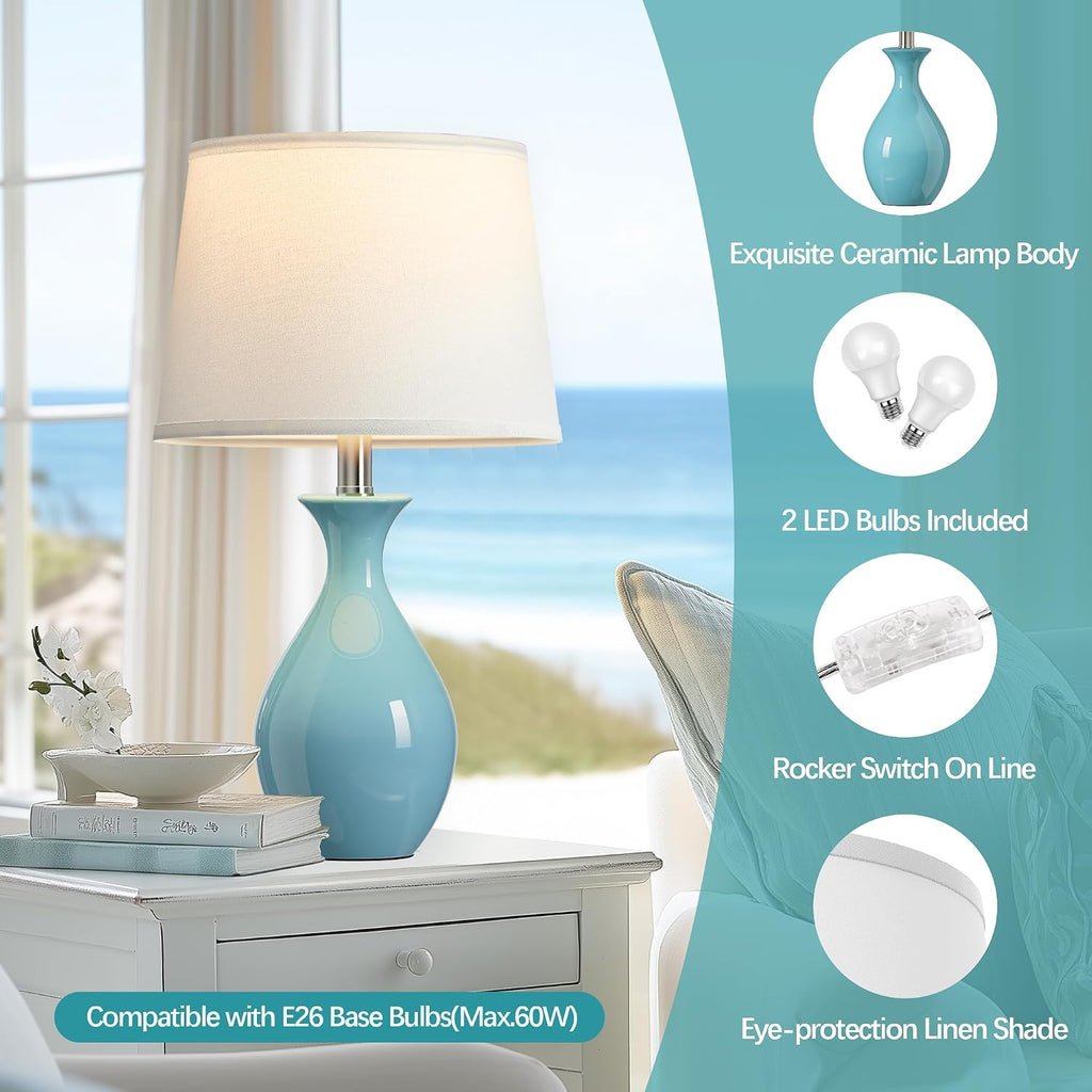PARTPHONER Table Lamp Set of 2, Modern Ceramic Bedside Lamps for Night Stands, Classic Small Lamp Nightstand Lamp for Bedroom Living Room…