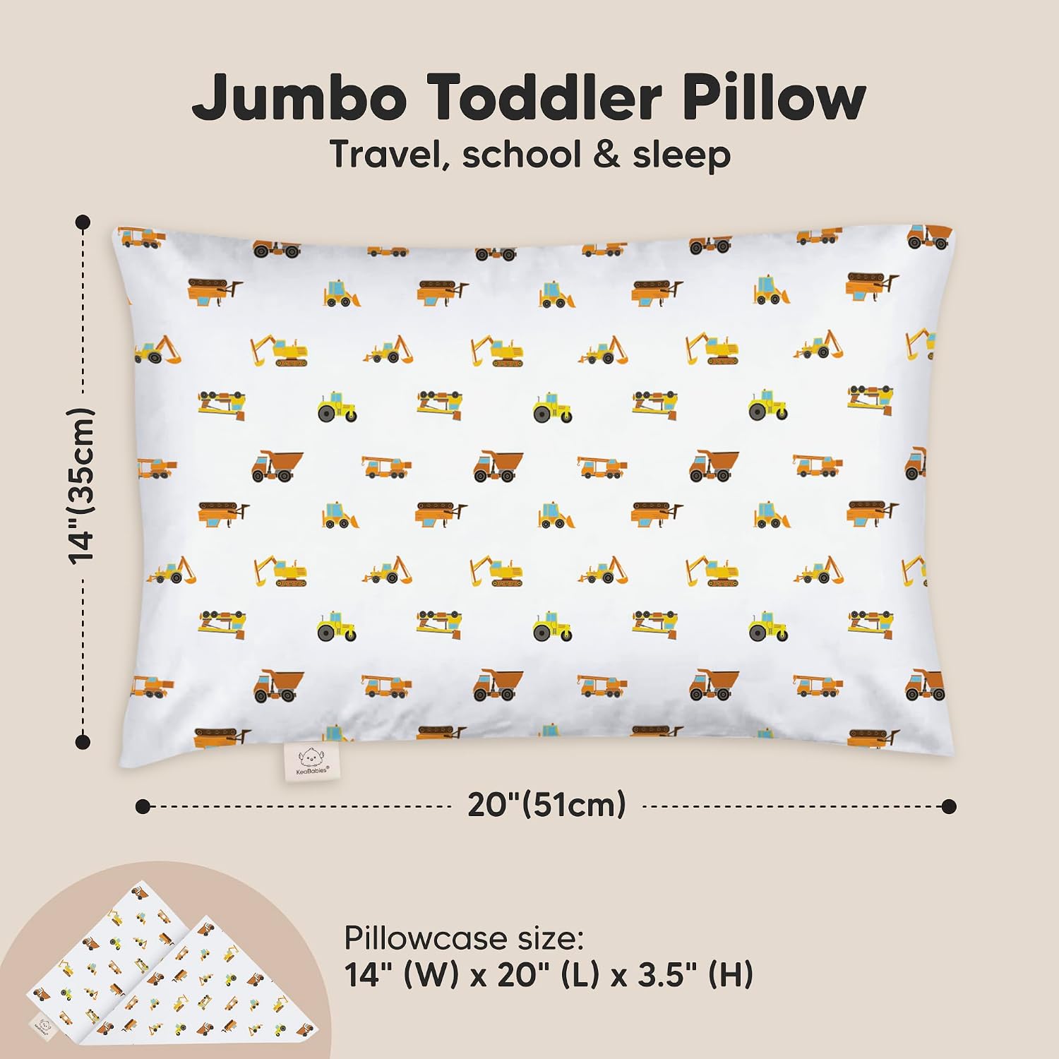 KeaBabies Toddler Pillow with Pillowcase, Jumbo 14X20 - Soft Organic Cotton Toddler Pillows for Sleeping - Machine Washable - Perfect for…