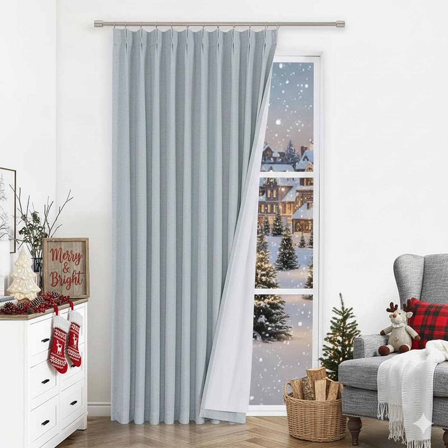 VisionHome Vision Home Blue Fog Pinch Pleated Full Blackout Curtains Linen Blended Room Darkening Window Curtains 84 inch for Living Room B…