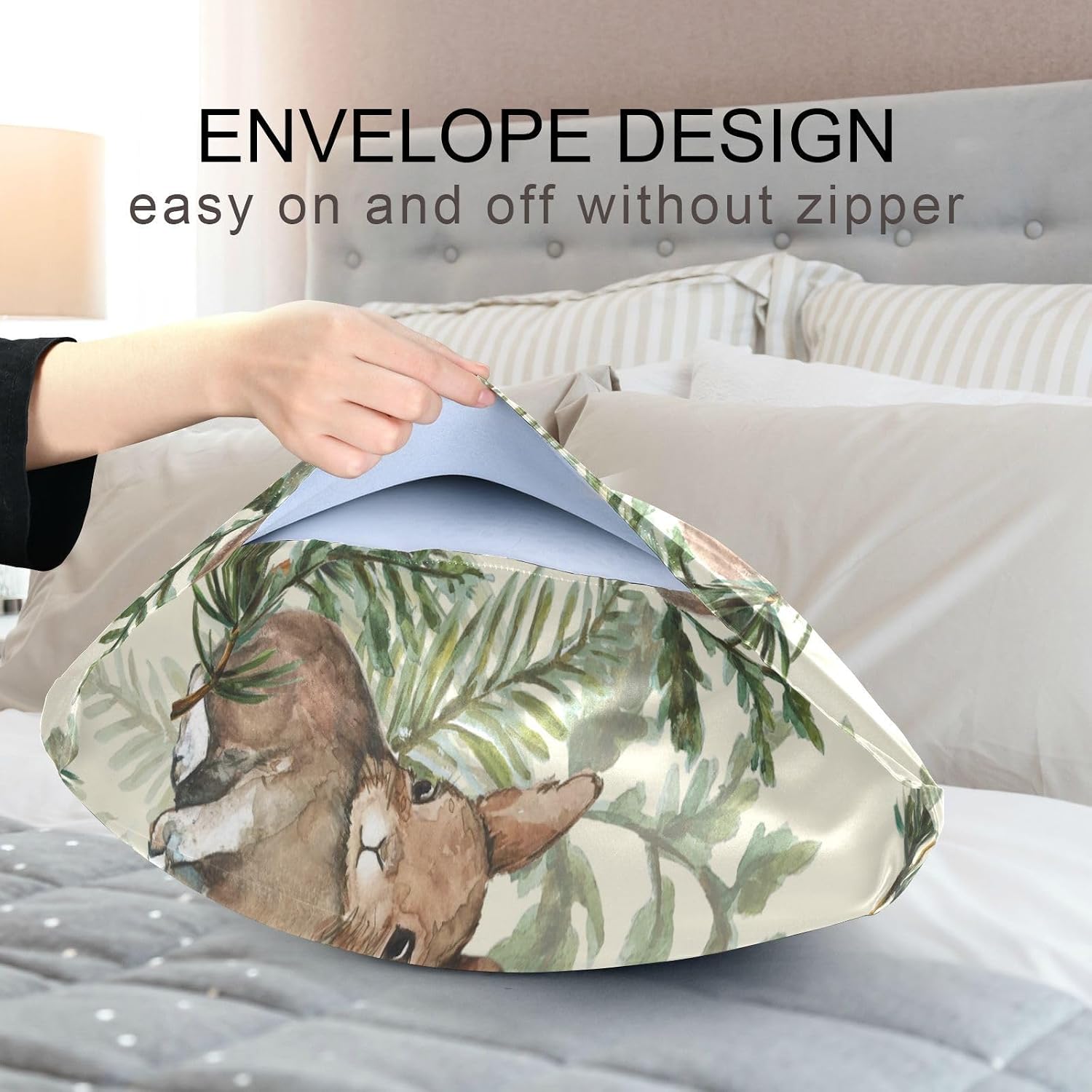 YETTASBIN Easter Bunny Satin Pillowcase, Soft Breathable Silk Pillow Case with Envelope Closure for Hair and Skin, Standard Size 26 x 20…