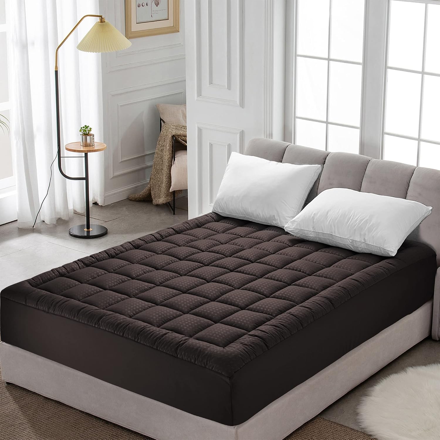HYLEORY California King Mattress Pad Quilted Fitted Mattress Protector Cooling Pillow Top Mattress Cover Breathable Fluffy Soft Mattress…