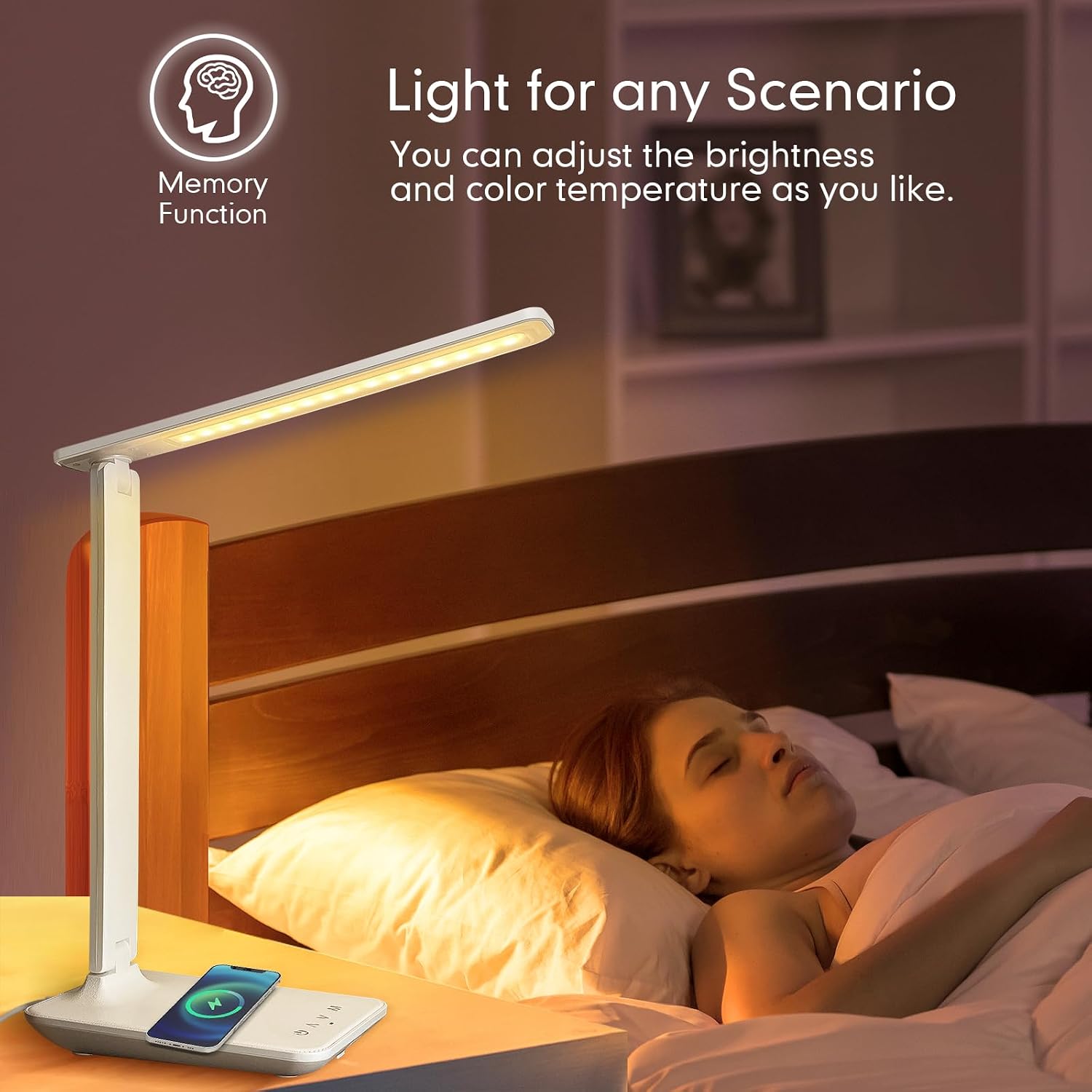 White crown LED Desk Lamp with 15W Wireless Charger & USB Port, Dimmable Table Lamp with 5 Lighting Modes, Sensitive Touch Control…