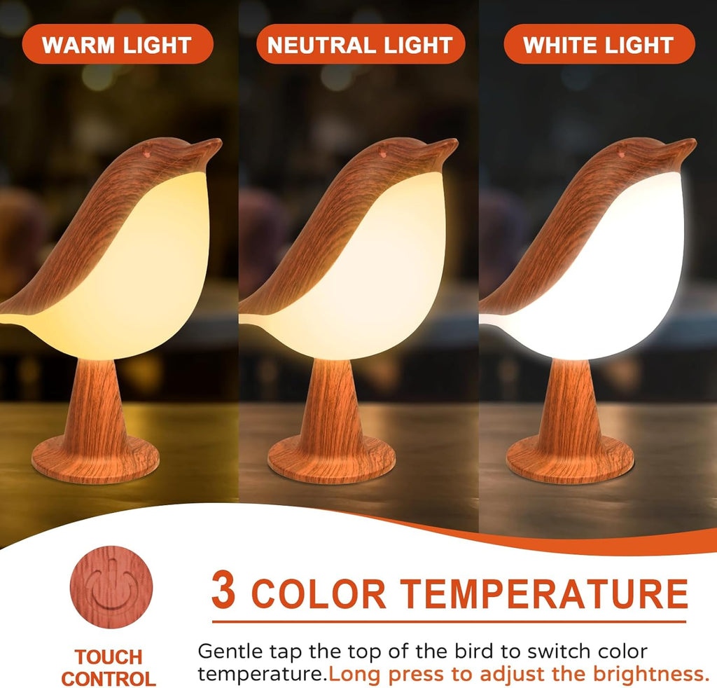 Deogos Small Desk Lamp, Bird Bedside Light with 3 Color Temperature and Touch Sensor, Cordless Kids Night Light, Rechargeable Battery for…