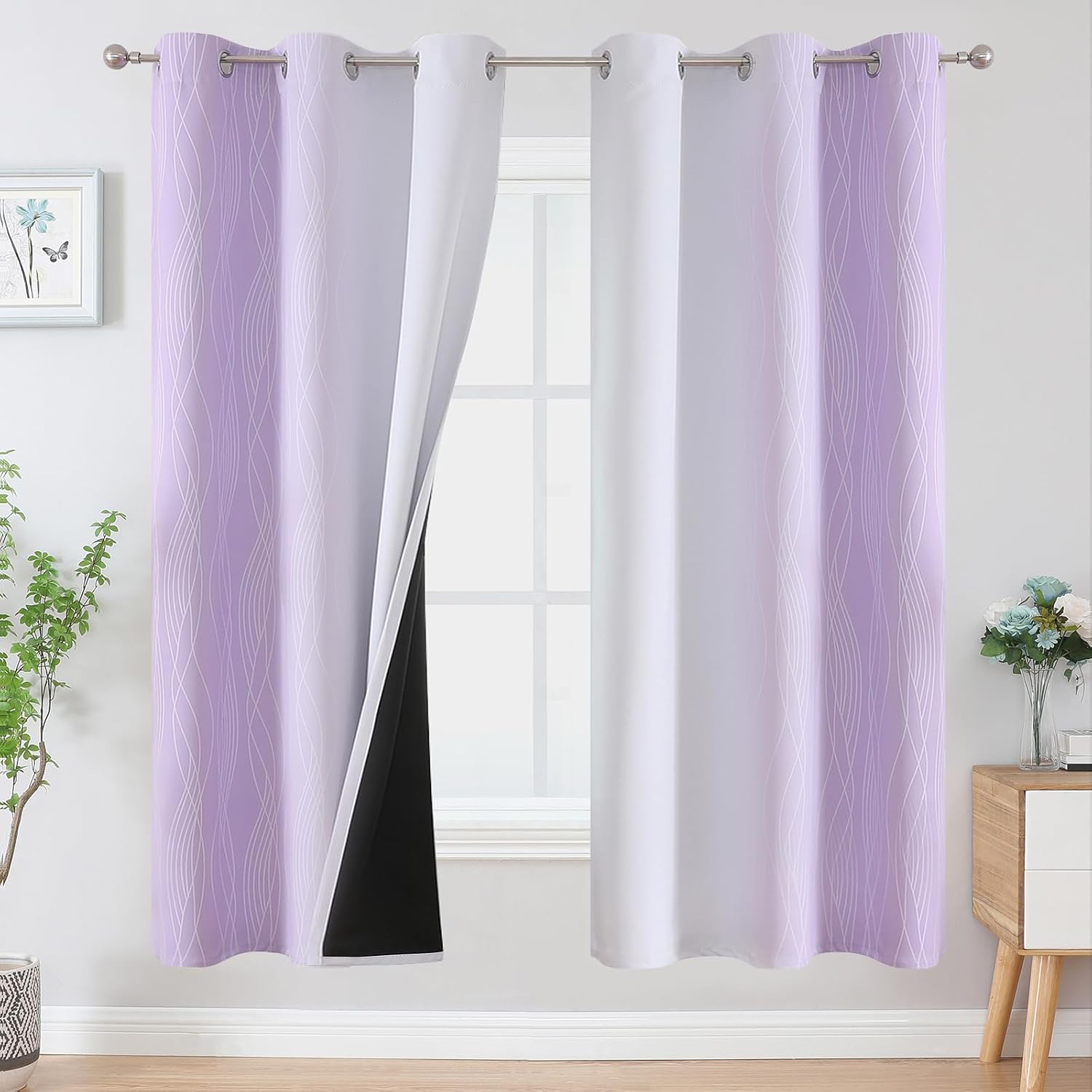 Estelartextiler Estelar Textiler Lilac and Greyish White Ombre Blackout Curtains 72 Inches Length for Bedroom, Thermal Insulated Light Bloc…