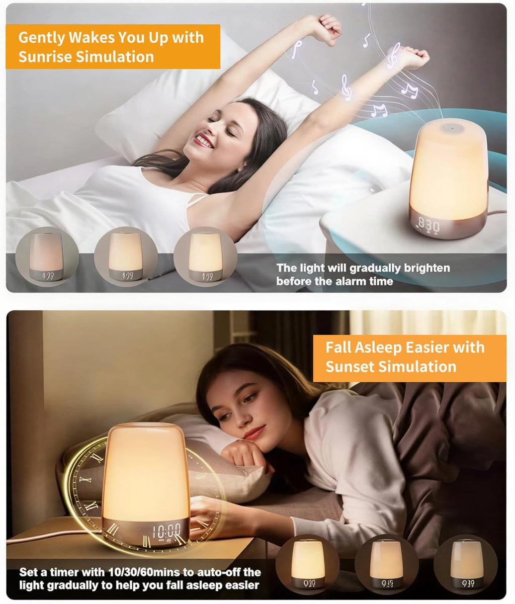 winshine Touch Wake Up Night Light with Sunrise Simulation Alarm Clock, 3 Ways Dimmable Warm White Bedside Lamp for Kid Bedrooms RGB Ambien…