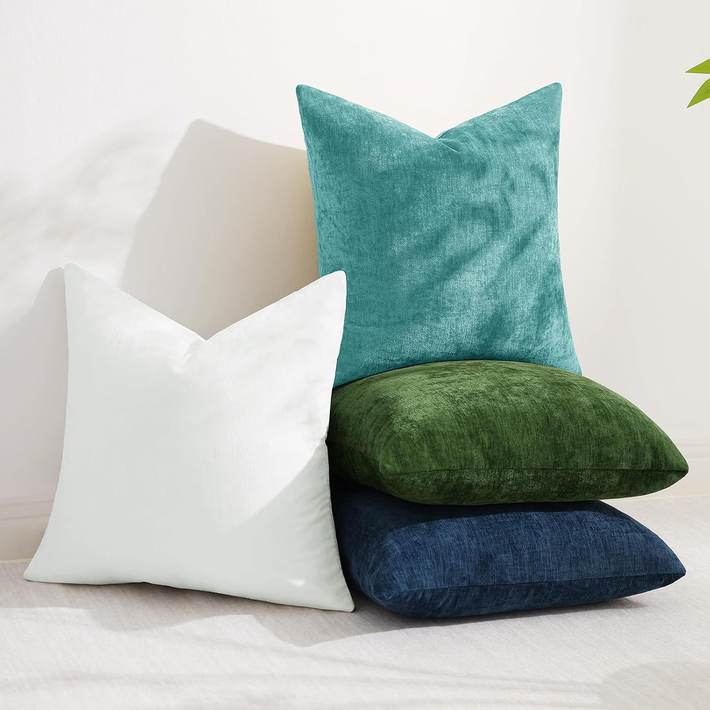 decorUhome Chenille Turquoise Summer Throw Pillow Covers 22x22 Inch Set of 2, Decorative Soft Couch Pillow Covers Solid Dyed Accent Farmhou…