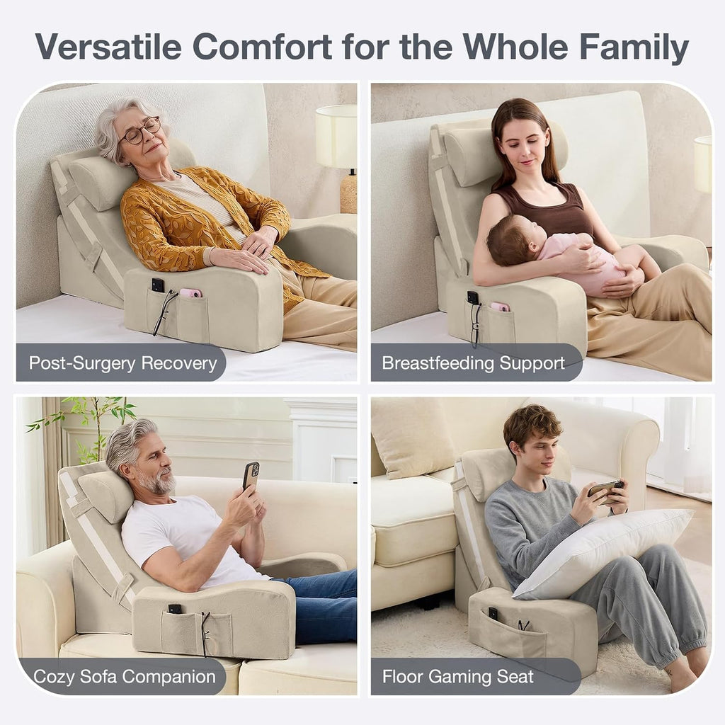 Sasttie Reading Pillow with Armrests, 15–25 Inch Adjustable Back Support Pillow for Bed Sitting Up, Memory Foam Back Rest Cushion Bed Chair…