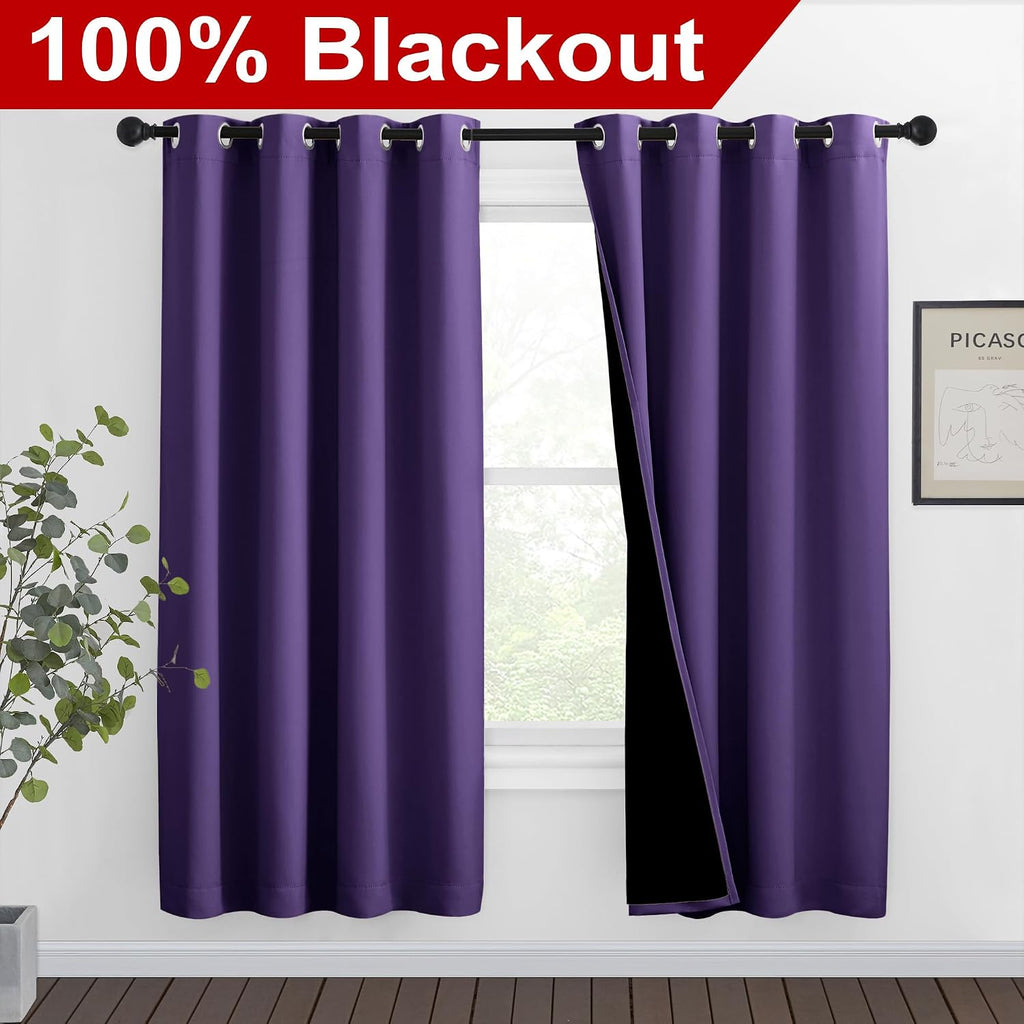 Nicetown Lilac Purple Full Shade Curtain Panels, Pair of Thermal Insulated & Energy Efficiency Blackout Curtains for Living Room Windows, L…