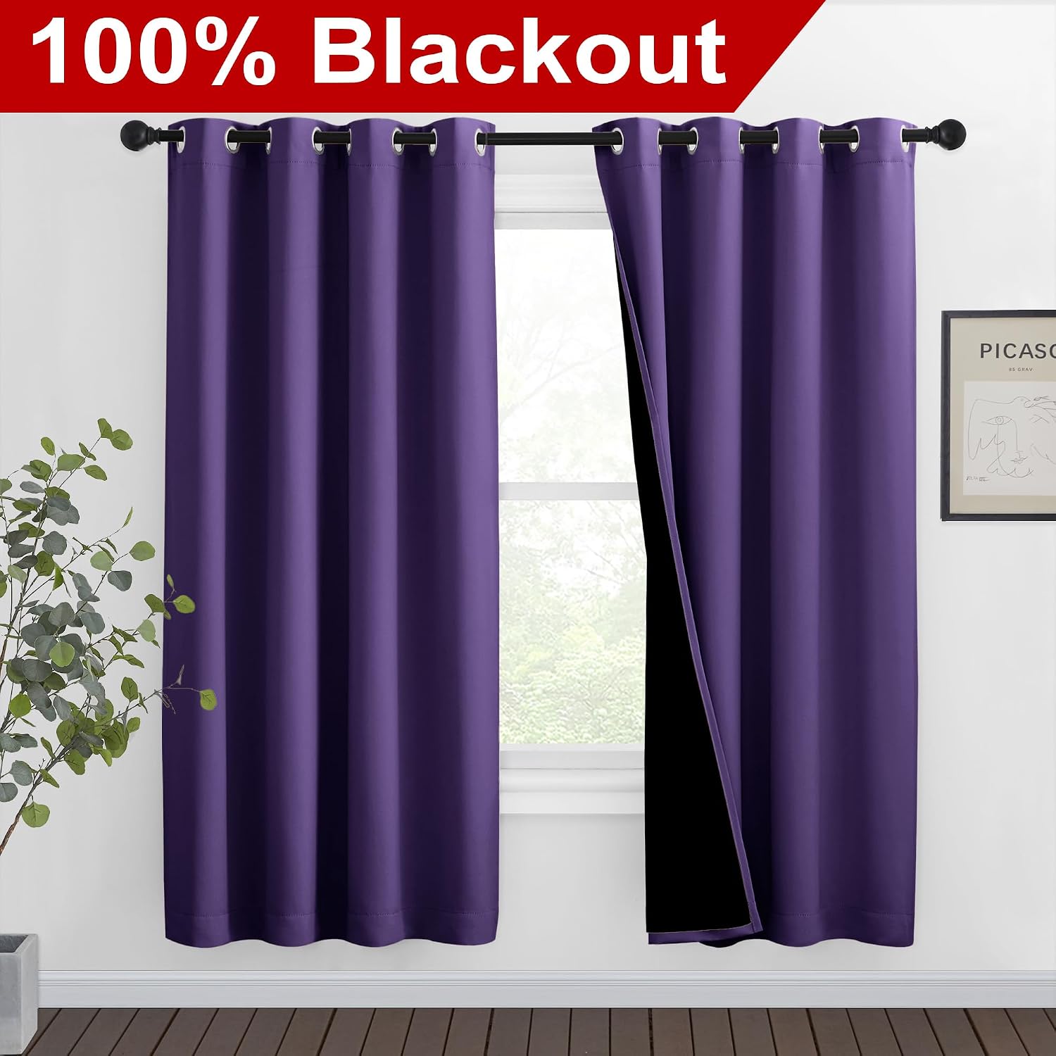 Nicetown Lilac Purple Full Shade Curtain Panels, Pair of Thermal Insulated & Energy Efficiency Blackout Curtains for Living Room Windows, L…