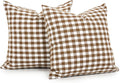 Farmhouse Brown and White Gingham Plaid Pillow Covers 18x18 inch Set Of 2, Vintage Brown Checkered Cushion Covers For Outdoor Furniture…