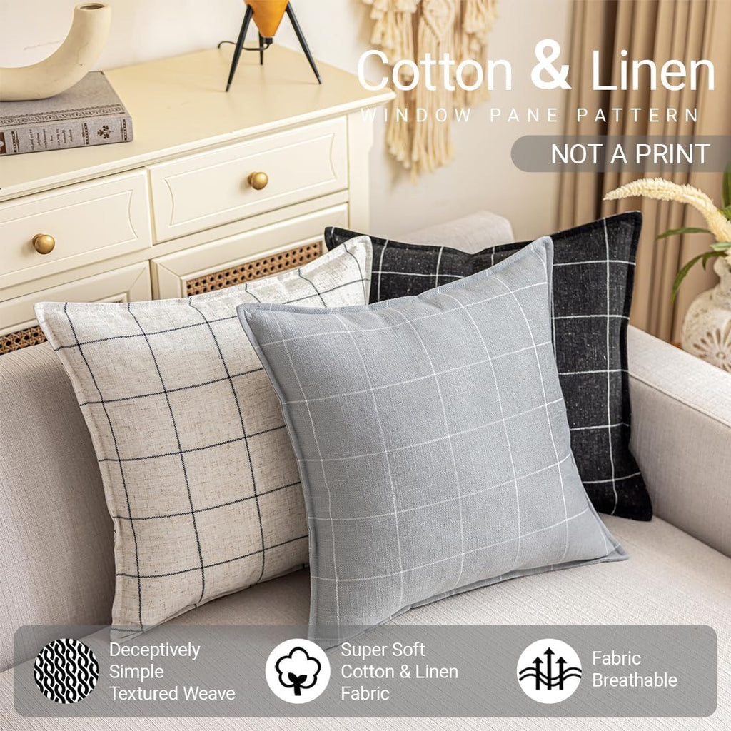 CARRIE HOME Gray Throw Pillows 20x20 Set of 2, Grey Farmhouse Checkered Pillow Cover 20 x 20, Grey and White Plaid Pillow Covers for…