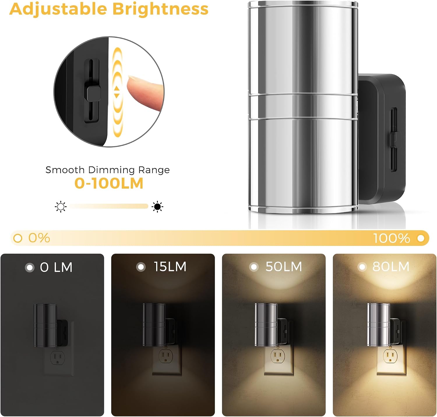 L LOHAS LED Night Light, Night Lights Plug into Wall, 1-Pack, Smooth Silver Glossy Plating Metal-Shade Nightlight, Light Sensor, Soft…
