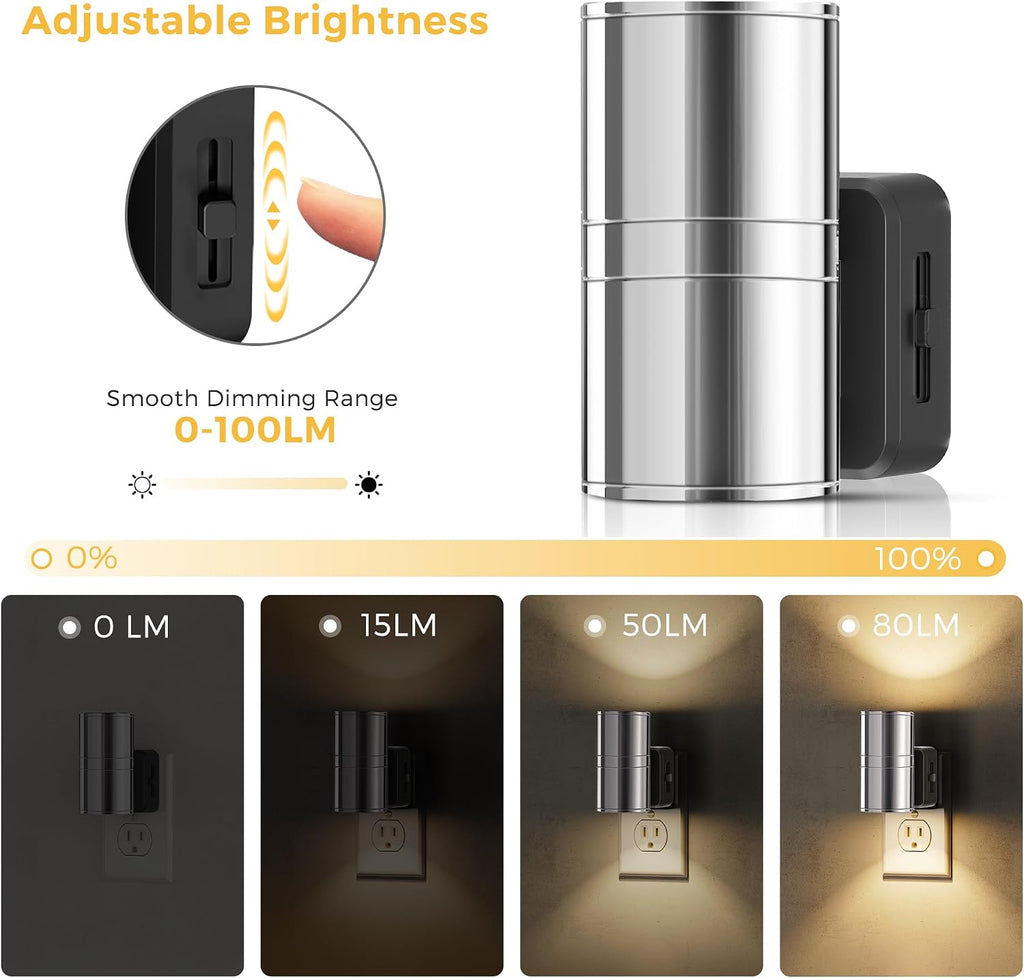 L LOHAS LED Night Light, Night Lights Plug into Wall, Smooth Silver Glossy Plating Metal-Shade Nightlights, Light Sensor, Soft White…