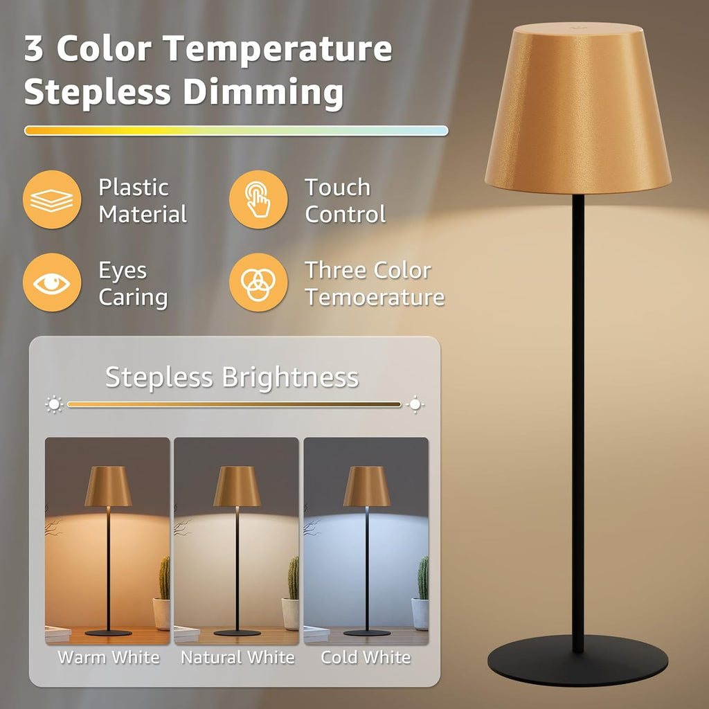 uuffoo 2 Pack Cordless Table Lamp Rechargeable 5000mAH Battery Operated Lights Touch Control LED Portable Desk Lamps 3 Color Dimming for…