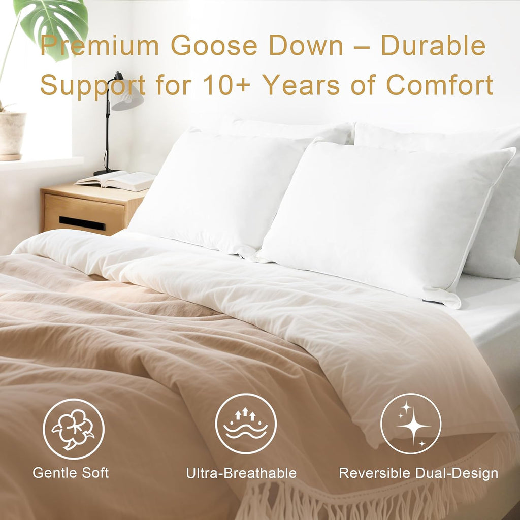 Goose Down Pillows Queen Size Set of 2 with 750 Fill Power, Hotel Quality Bed Pillows for Sleeping - Medium Firm Feather Pillows Ideal…