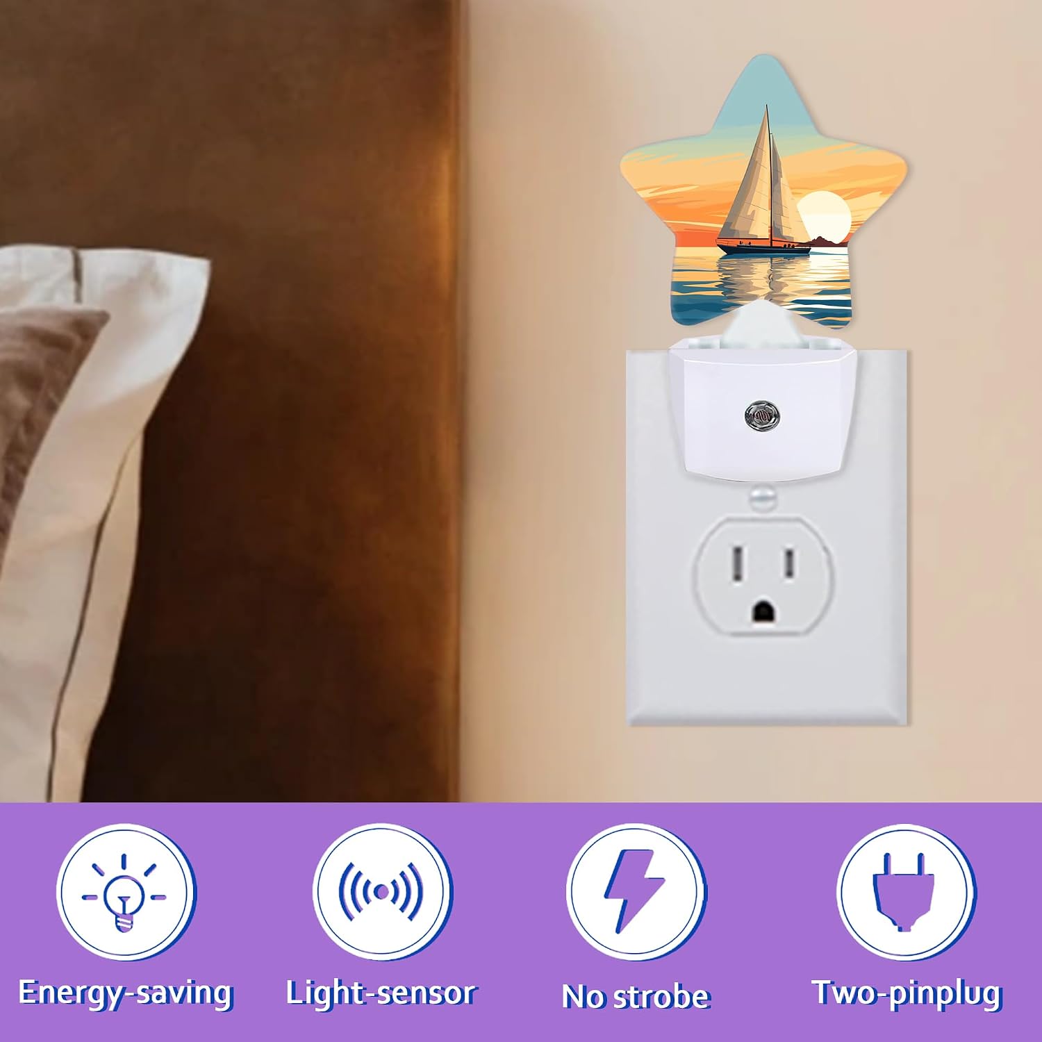 Night Lights Plug Into Wall Decorative, Vintage Sailboat Nightlights for Kids Bedroom, Sea Sunset Energy Efficient Dusk-to-Dawn Sensor…