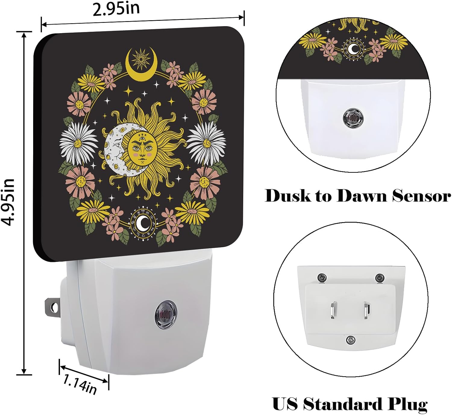 Sun and Moon Flowers Night Light, Plug-in Nightlights Auto Sensor Night Lamp Dusk-to-Dawn Lamp Home Decor for Nursery Children Girls Boys