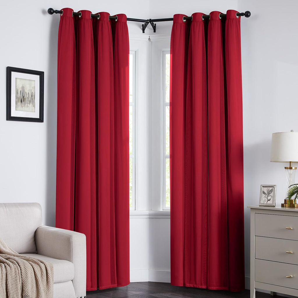 Swandream Blackout Curtains for Bedroom, Double Layer Red Curtains, Black Out Curtain 90 inch Long with Sheer Overlay for Living Room, Room…