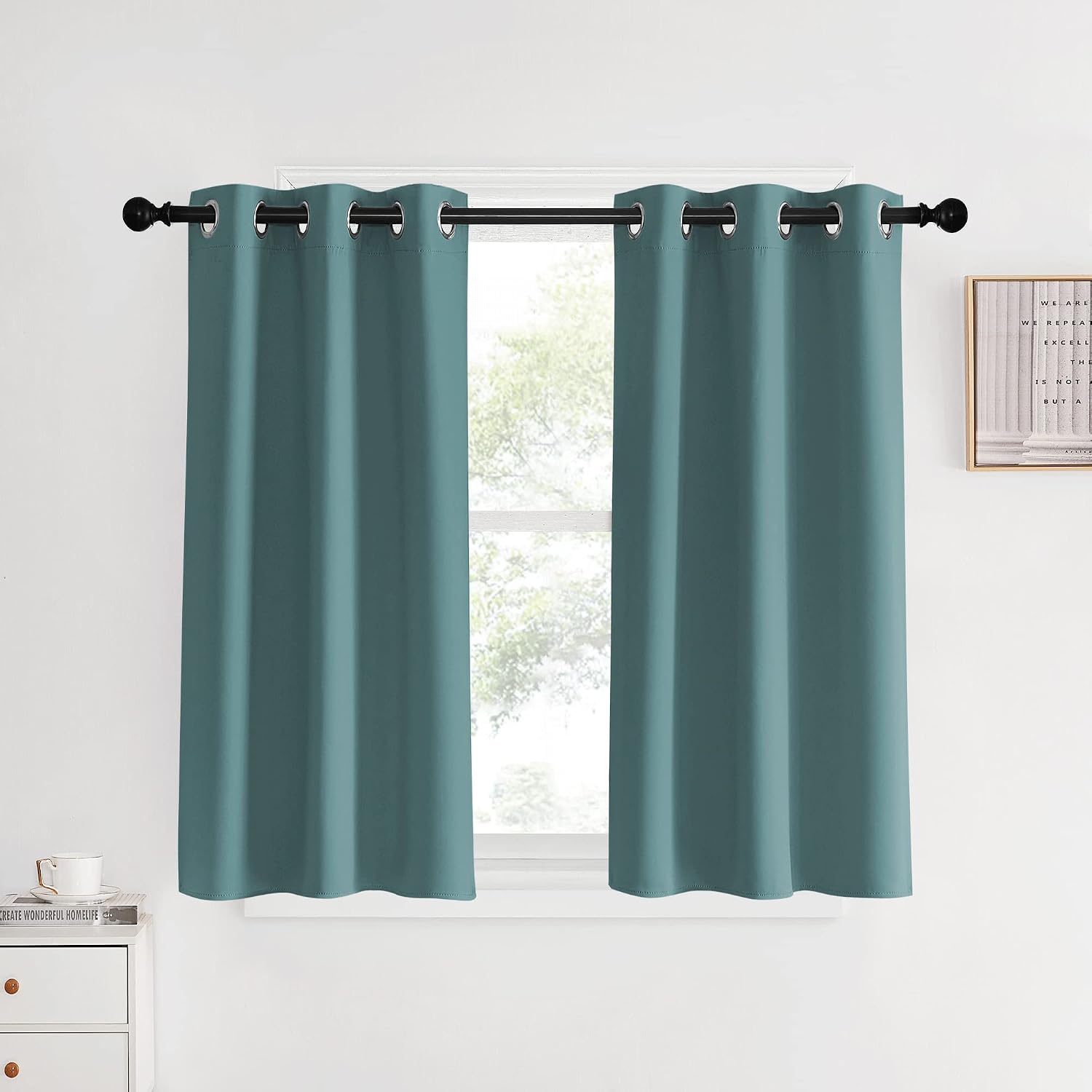 NICETOWN Modern Blackout Curtains Noise Reducing, Greyish Blue, 2 Panels, W34 x L40 -Inch, Thermal Insulated and Privacy Room Darkening…