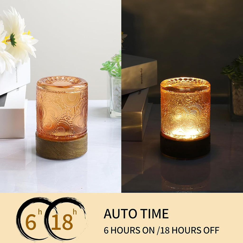 Mini Soft Warm Light Lamp Battery Operated Portable Night Light with Timer, Small Glass Vintage Dim Sleep Nightlights, Battery Powered…